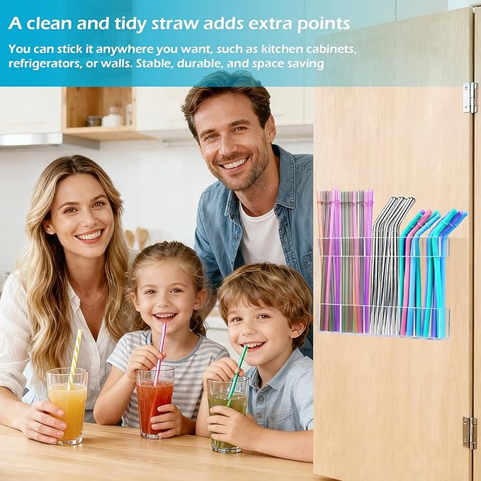 9.5" Large Acrylic Straw Holder for Cabinet Door – Kitchen Cabinets Straws Organizer, Reusable Tumbler, Small Kitchens Accessories Storage Container (Transparent)