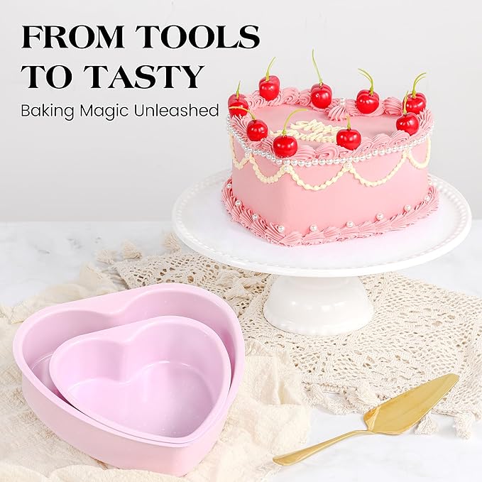 Heart Shaped Cake Pans 6 Inch 8 Inch Nonstick Cake Pan for Baking Carbon Steel Small large Heart Molds Set (Pink)
