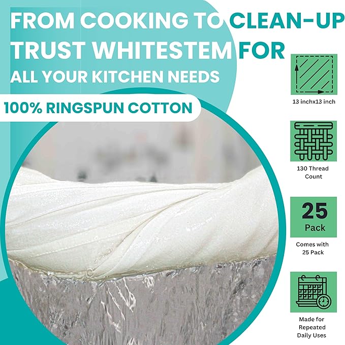 Dish Cloths Cotton| Kitchen Wash Cloth | Shop Towels Absorbent and Lint Free Flour Sack| Dishcloths for Kitchen Washing Dishes| Thick Absorbent Quick Dry Dish Rags | 24 Pack 13"x13" Natural