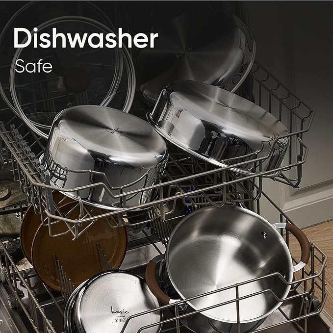 CAROTE 10pcs Stainless Steel Cookware Set with Detachable Handle, Pots and Pans Set, Induction Kitchen Cooking Sets, RV/Camping Cookware, Removable Handle, Oven Safe, Woodgrain