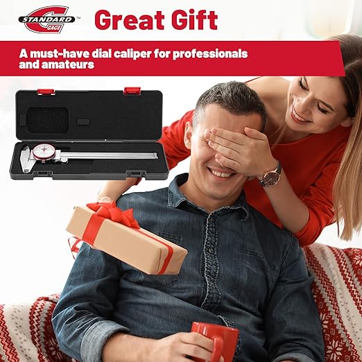 0-6" Range SAE Dial Caliper Measuring Tool, Analog Precision Micrometer Caliper ±0.001" Accuracy, Manual Mechanical Metal Stainless Steel Measuring Dial with 4-Way Measurements