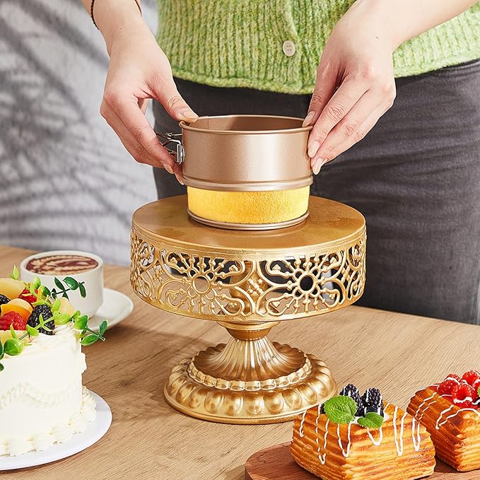 Sunnyray 8 Pcs 4 Inch Springform Pan for Baking Mini Cheesecake Pans with Removable Bottom Nonstick Leakproof Round Cake Mold Spring Form Molds for Mini Cheesecake Pizza and Quiches (Gold)