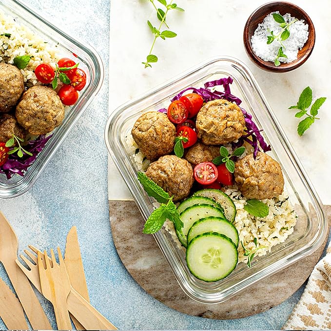 VERONES 10 Pack 22 OZ Glass Meal Prep Containers, Airtight Glass Lunch Containers Set, Glass Food Storage Containers with Lids,Exclusive of BPA, for Microwave, Oven, Freezer & Dishwasher Friendly,Red