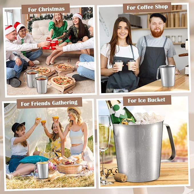 Flutesan 3 Pcs Stainless Steel Measuring Cups Measuring Pitcher with Handle with Markings for Latte Art, Water Pouring 6 Cup (50 oz)