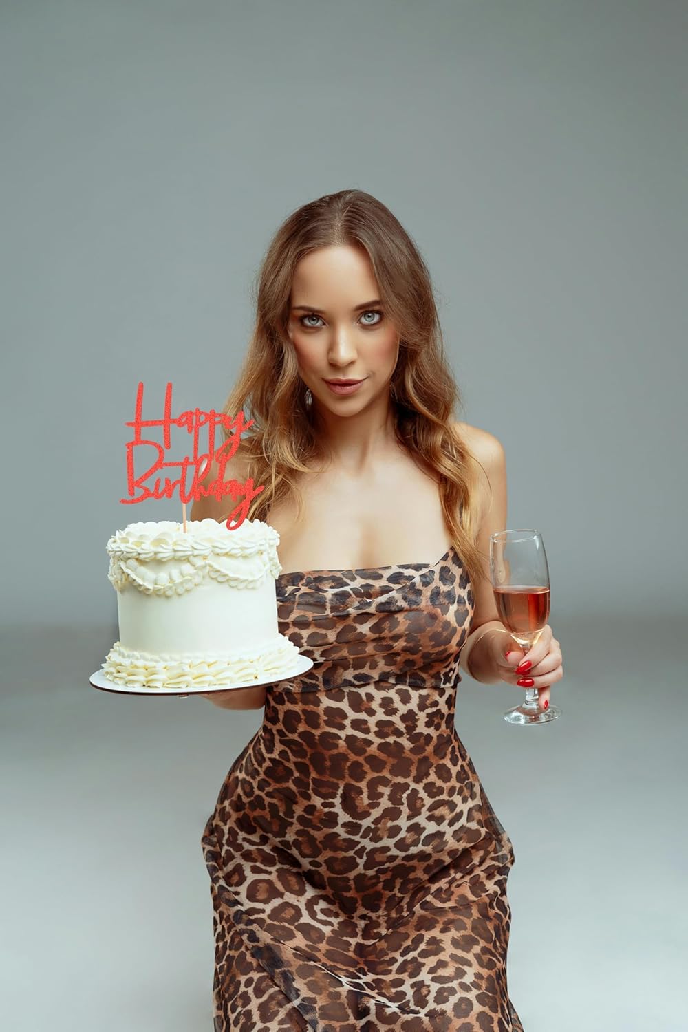 Happy Birthday Cake Topper - Glitter Red Birthday Cake Top Decorations (Red)