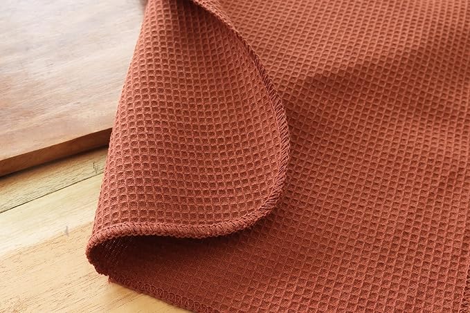 PurpleEssences Rust Dish Cloths and Dish Rags - 6 Pack Waffle Weave Solid Kitchen Dish Wash Cloths, 100% Cotton, 12 x 12 Inches, Ultra Soft Absorbent Quick Drying - Christmas Holiday Winter - Rust
