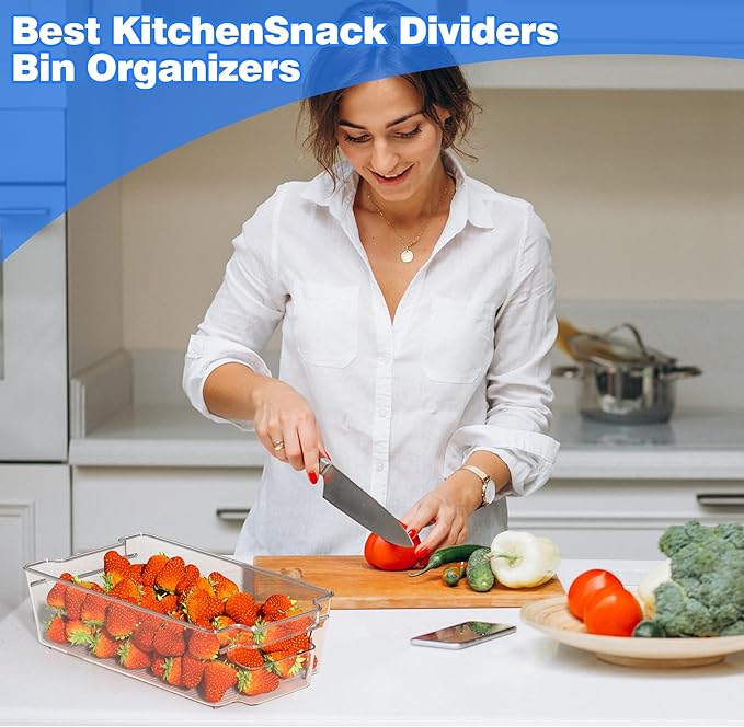 Clear Refrigerator Storage Bins, 8-Piece Set, Stackable Kitchen Organizer Containers for Fridge and Pantry (Clear 8 Pack-12.4"*6.1"*3.4")