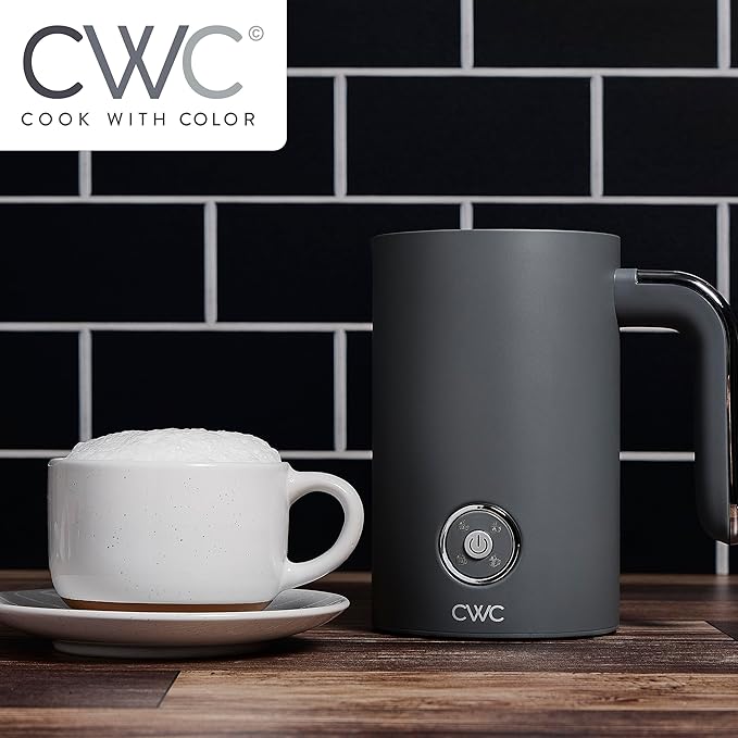 COOK WITH COLOR 4-in-1 Electric Milk Steamer and Frother - 2-Minute Heating and Frothing, Hot and Cold Foam Maker for Coffee, Latte, Cappuccino, Macchiato, Milk Warmer, Auto Shut Off, Grey