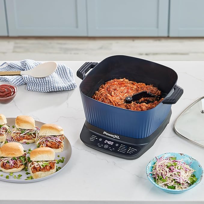 STIRMAX™ Midnight Blue 7.5 Quart Digital Multi-Cooker with Automatic Paddle to Stir and Shred, 9 in 1 programmable presets to Sauté, Sear, and Brown Food Before Simmering