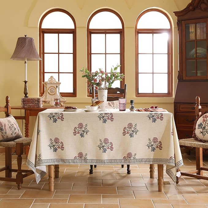 French Tablecloth for Square Tables,Linen Table Cloth with Colorful Flowers Pattern,Heavy Durable Table Cover for Dining Thanksgiving Kitchen Decor Party Banquet Christmas,67"*67"