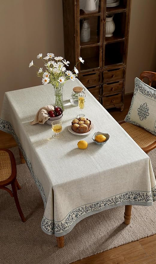 Floral Tablecloth for Rectangular Tables,Linen Table Cloth with Thorny Vine Flower Pattern,Heavy Durable Table Cover for Dining Kitchen Decor Party Banquet Christmas,63"*110"