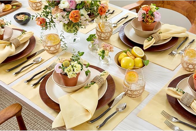 Solino Home Linen Placemats Set of 4 - Golden Straw Placemats 14 x 19 Inch - 100% Pure Linen Table Place Mats for Fall, Autumn, Thanksgiving - Fete