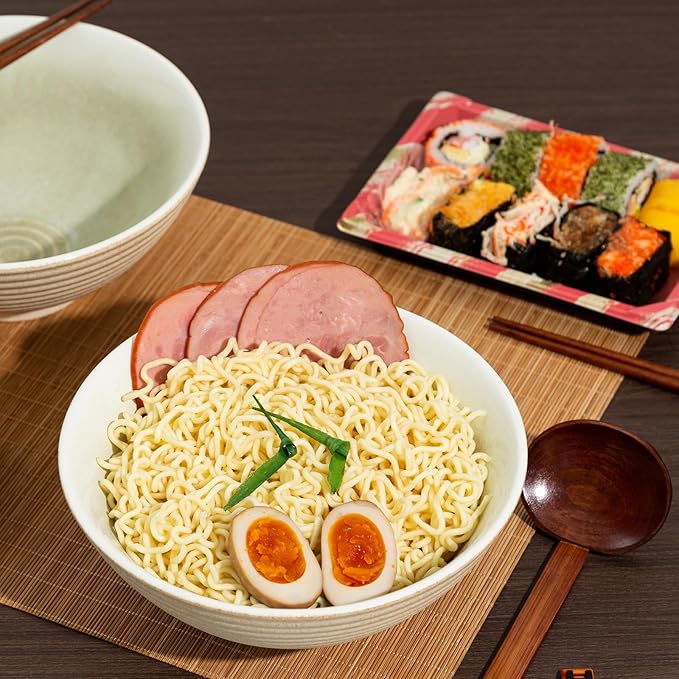 8 Inch Ceramic Ramen Bowl Set of 2, 40oz Japanese Bowls with Spoons & Chopsticks,Durable,Microwave & Dishwasher Safe,Perfect for Ramen,Pho,Salad,Soup,Noodles,Mixing bowls(Verdant)