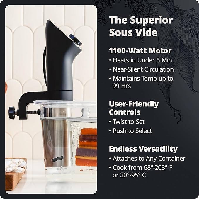 Greater Goods Kitchen Sous Vide Machine - Precision Cooker, Immersion Circulator, Brushless Motor, 1100 Watts (Onyx Black)
