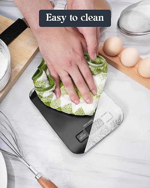 Food Scale, 11lb Digital Kitchen Scale with 6 Units LCD Display and Tare Function,Compact Design for Baking,Healthy Cooking,Meal Prep, 304 Stainless Steel Black