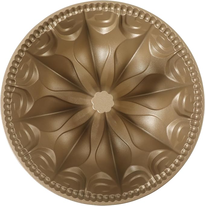 Martha Stewart Dunelle Decorative Fluted Cast Aluminum Bundt Cake Pan – 12-Cup Nonstick Tube Pan, Champagne Gold Bakeware