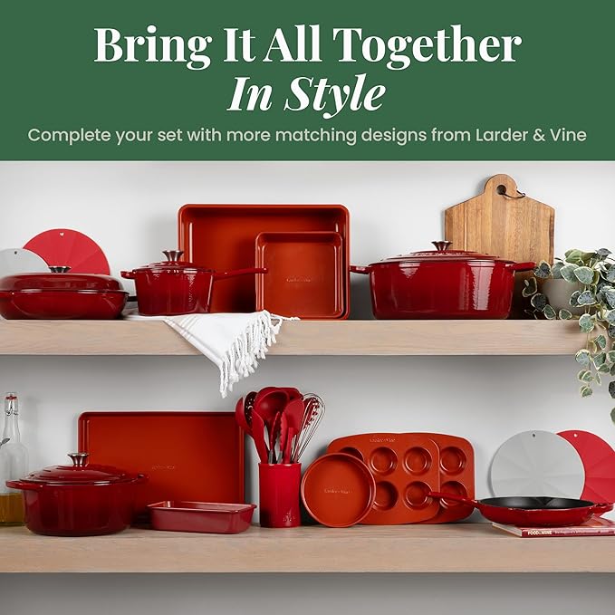 Larder & Vine 8-Piece Bakeware Set | Non-Stick Baking Set with Ceramic Finish | PFAS, PFOA, PTFE, and BPA Free Baking Essentials | Baking Sheets, Muffin Tins and Assorted Baking Pans | Cabernet