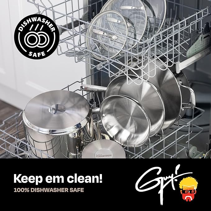 Guy Fieri's Flavortown 3.2-Quart Stainless Steel Sauce Pan with Tempered Glass Lid - Kitchen Cookware with Tri-Ply Base, Oven Safe to 500°F, Dishwasher Friendly, Works with Gas & Induction Cooktops