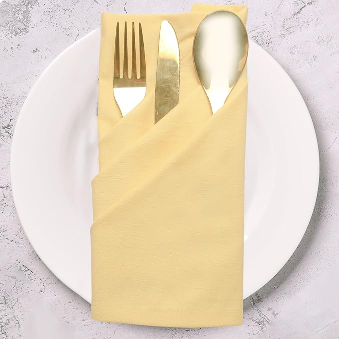Urban Villa Fall Cloth Napkins 100% Cotton Slub Absorbent Dinner Napkins (Set of 12) Oversized 20x20 Inches Solid Yellow Color Soft Durable Reusable Washable Ideal for Everyday Use Wedding Parties