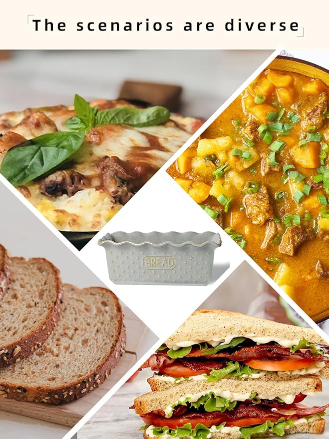 Ceramic Loaf Pan for Baking Bread, 9 x 5 Inch, Nonstick Bread Pans for Cooking, Microwave & Dishwasher Safe, Rectangular Mold (Vintage Grey)