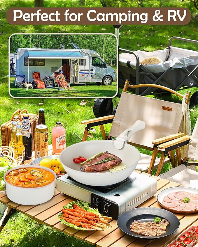 Ceramic Cookware Sets, Pots and Pans Set Nonstick, 8Pcs Induction Cookware, Healthy Detachable Handle Cookware Set, PFAS PTFE PFOA PFOS Free Orange