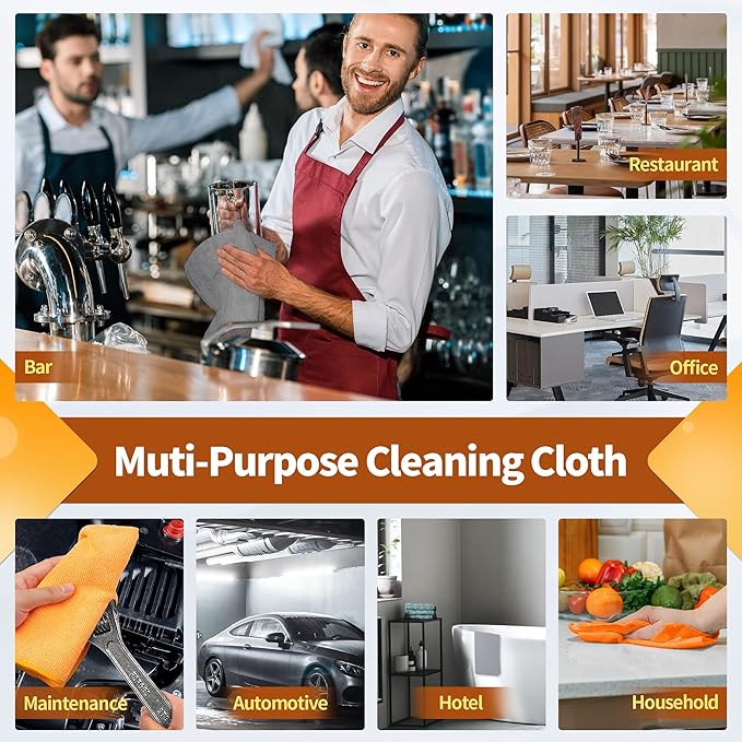 FIXSMITH Microfiber Cleaning Cloth -Pack of 8, Highly Absorbent Cleaning Rags(Grey&Orange), 16"X12" All Purpose Cleaning Towels for Housekeeping, Kitchen, Car, Reusable Microfiber Towels