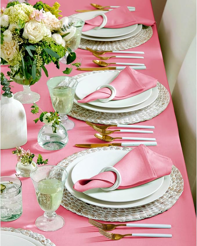 Solino Home Linen Napkins Set of 4-100% Pure Linen Pink Carnation Dinner Napkins Cloth 20 x 20 Inch - Fete, Handcrafted and Machine Washable