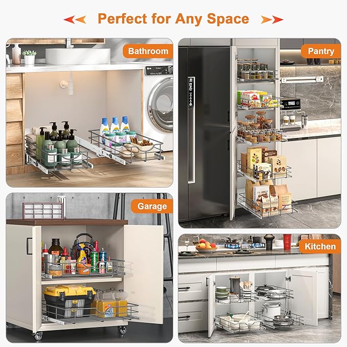 ALINE FURNITURE Pull Out Shelves - 20" W x 22" D Soft Close Pull Out Cabinet Organizer 1 Tier - Slide Out Drawers with Shelf Liner, Heavy Duty Steel Wire Baskets for Kitchen Cabinets, Pantry, Bathroom