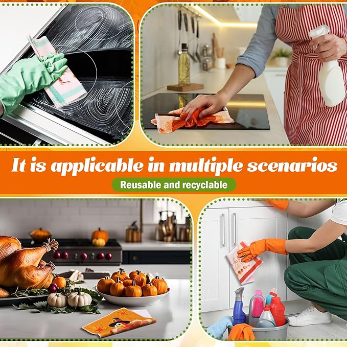 36 Pcs Thanksgiving Reusable Paper Towels Rolls Washable Bulk Thanksgiving Pumpkin Turkey Kitchen Towels Paperless Reusable Cloth Cotton Napkins with Cardboard for Kitchen Bathroom