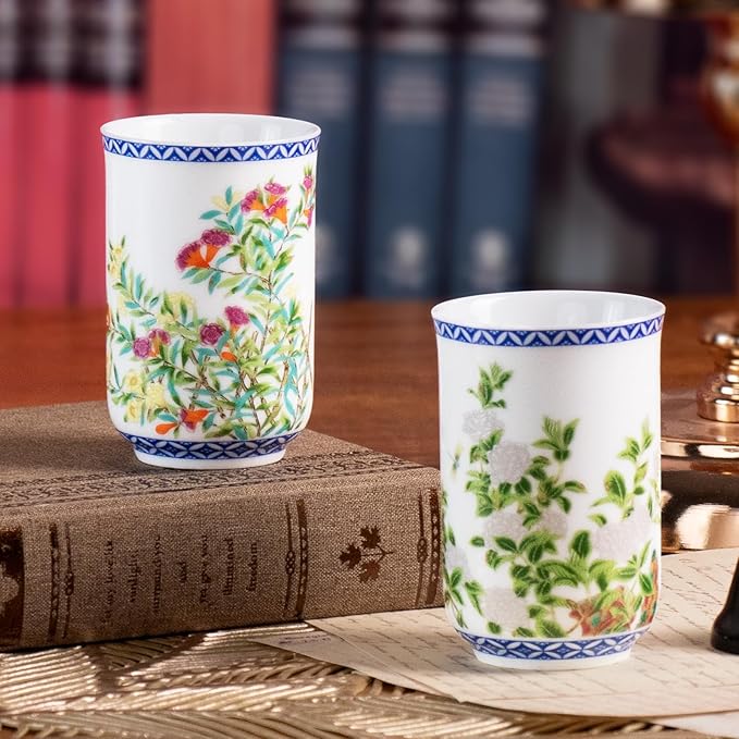 KAMMAK Asian Tea Cups Set of 2, 4.23oz Mini Ceramic & Porcelain Tea Mugs - Dishwasher Safe, Non-Toxic Handcrafted Cups for Juice, Coffee, Gift