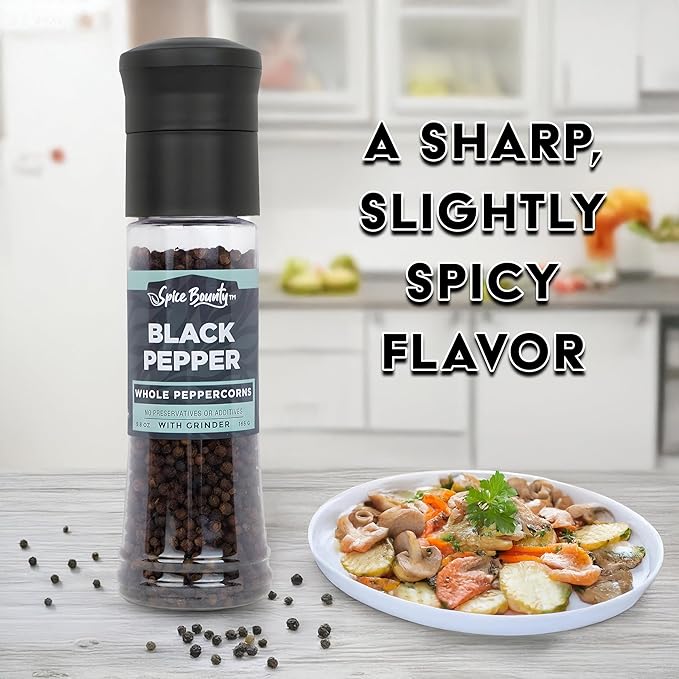 Spice Bounty Pink Himalayan Salt 12.9 oz and Whole Black Pepper 5.8 oz Grinder Set – Coarse Salt and Peppercorns with Adjustable Grinders – Gourmet Seasoning Duo for Cooking & Table Use