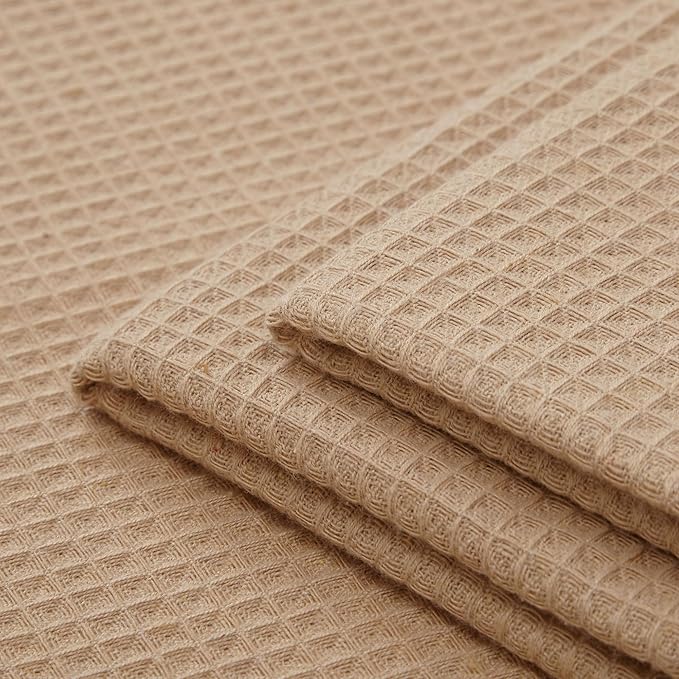 Encasa XO Kitchen Dish Towels Set | Beige | Waffle Weave and Flat Hand Tea Towel | 28"x18" | Quick Drying Reusable Cotton Washcloths | Multipurpose Lightweight Dishcloths Set of 4