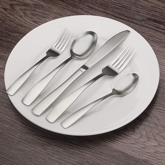Matte Silverware Set, Bysta 20-Piece Stainless Steel Flatware Set, Kitchen Utensil Set Service for 4, Tableware Cutlery Set for Home and Restaurant, Satin Finish, Dishwasher Safe
