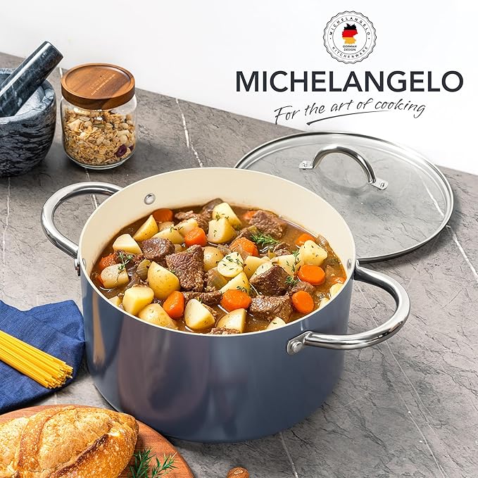 MICHELANGELO Stock Pot with Lid, 6 Quart Soup Pot with Ceramic Coating, Nonstick Ceramic Cooking Pot, Induction Compatible Stockpot - 6QT, Haze blue