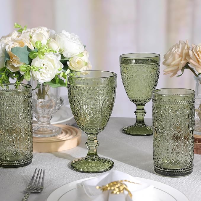 Green Wine Glasses set of 4, Green Goblets, Vintage Drinking Glassware, Colored Glassware Set for Party Home Wedding Baby Shower