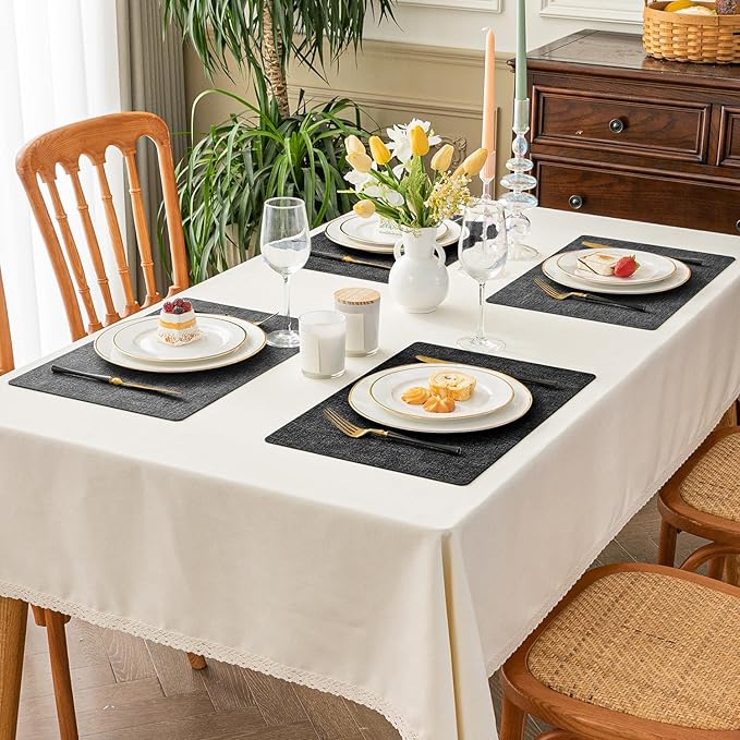 Romanstile Reversible Vinyl Placemats Set of 4, Faux Leather 100% Waterproof Oil-Proof Wipeable Place Mats, Heat Resistant Dual Sided Table Mats for Kitchen/Dining/Party (Grey Black, 12 x 17 Inch)