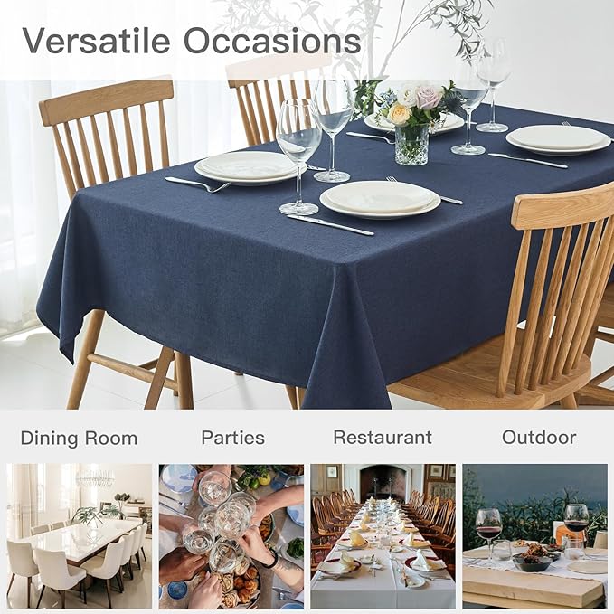 maxmill Rectangle Linen Textured Tablecloth Waterproof Spillproof Wrinkle Free Washable Fabric Table Cloth Kitchen Dining Tabletop Decoration Table Cover for Holiday Party, 52 x 70 Inch, Navy Blue