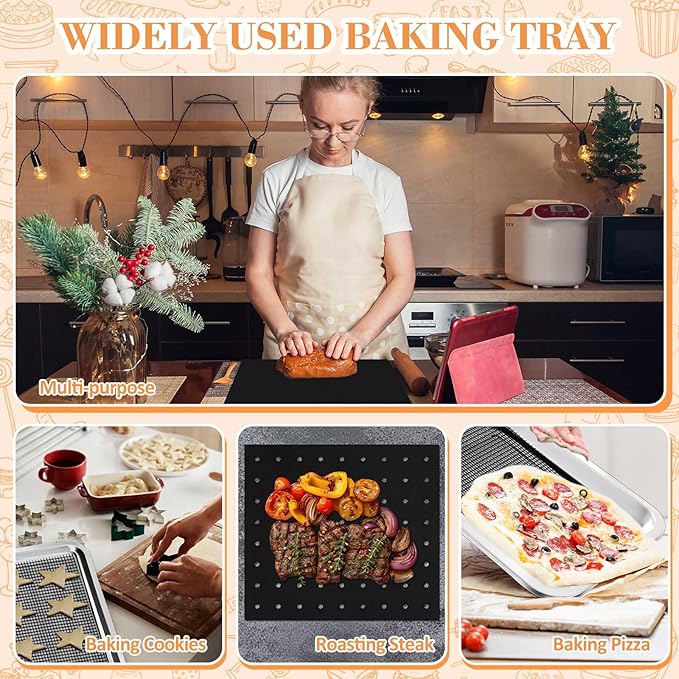 9 Pcs Reusable Oven Air Fryer Liners Set Compatible with Emeril Lagasse 11 x 10 Inch 26 Quart Extra Large Air Fryer Oven Bakeware Set with 3 Liners + 3 Grids + 3 Perforated Liners for Baking Cooking