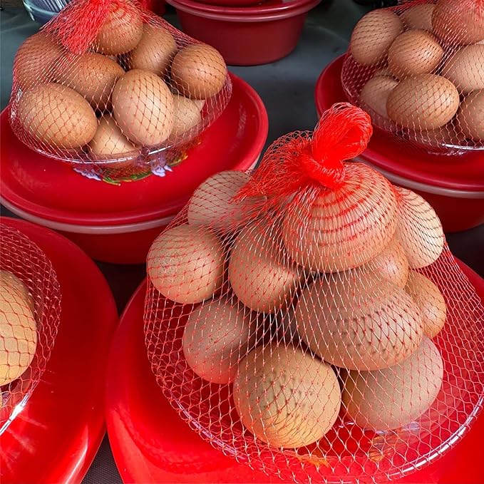 uxcell 100PCS Reusable Mesh Produce Bags, 13.8 Inches Egg Hatching Bags Washable Breathable Fruit Net Stretchable Mesh Netting Storage for Seafood Vegetable Onion Grocery Shopping, Red