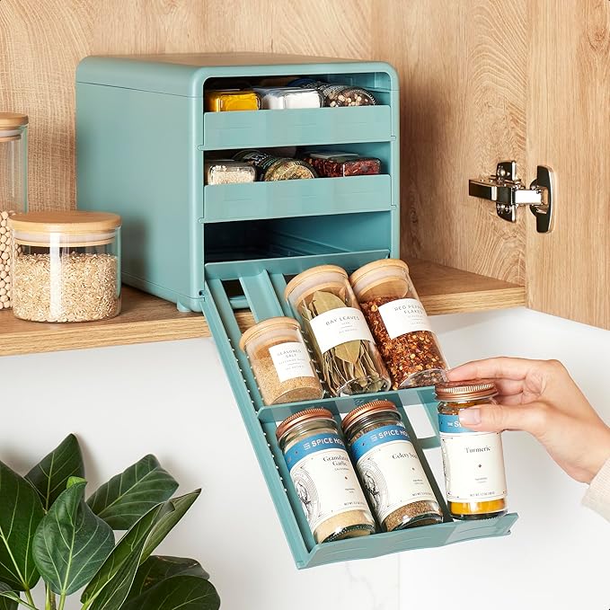 YouCopia SpiceStack Adjustable Spice Rack Organizer, Pull-Down 18-Bottle Seasonings and Spices Holder for Kitchen Cabinet and Pantry Organization with 104 Included Labels