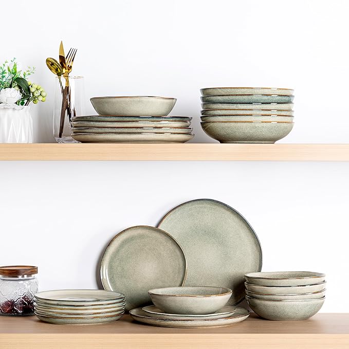AmorArc Ceramic Dinnerware Sets of 8,Handmade Reactive Stoneware Glaze Plates and Bowls Sets,Highly Scratch Resistant | Dishwasher & Microwave Safe,Service for 8 Dishes Set (24pc)