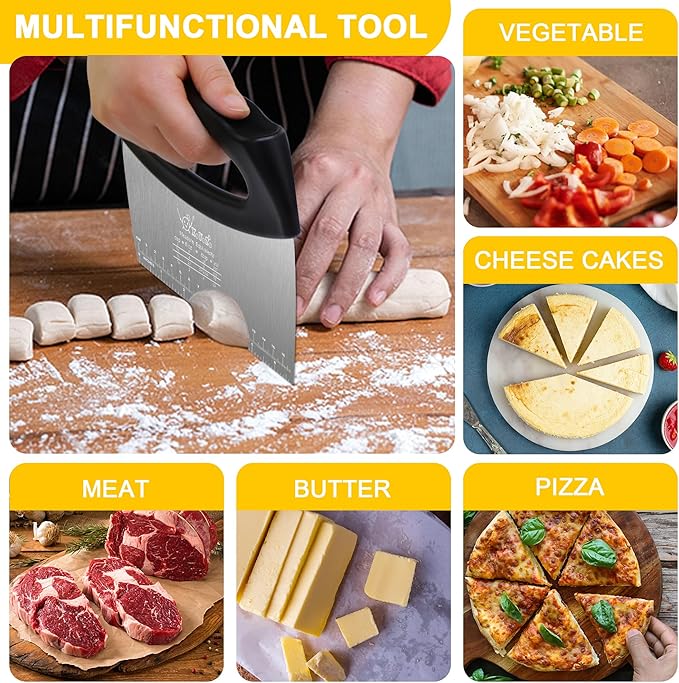 XoYoZo Bench Scraper Dough Cutter Salad Chopper with Cover and Large Stainless Steel Blade Vegetable Knife for Butter, Pizza, Cake, Onion