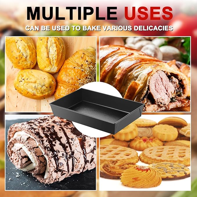 6 Pcs Detroit Style Pizza Pan 10 x 14 x 2.36 Inch Non Stick Rectangle Deep Pizza Pans Pre Seasoned Carbon Steel Sicilian Style Pan Dish Bakeware Kitchenware