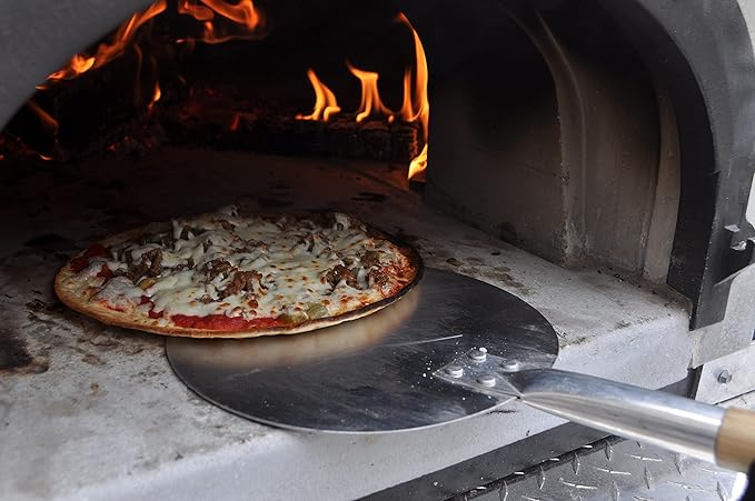 Pizza Turning Peel PRO - 9" Diameter- 31.5" Detachable Wooden Handle with Leather Strap, Premium Hard Aluminum, Perfect for Professional & Home Use, Ideal Bakeware, Oven Accessory