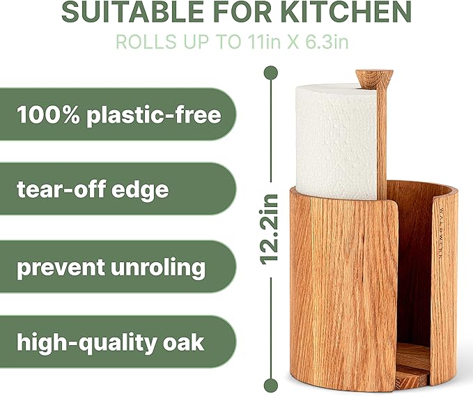 WALDWERK Design Paper Towel Holder Out of Oak Wood - Kitchen Towel Holder for All Standard Kitchen Rolls - Wooden Paper Towel Holder for Countertop - Papertowel Holder for Kitchen