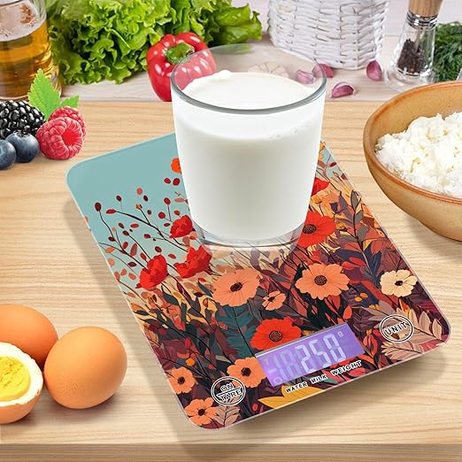 Autumn Poppy Flowers01 Food Scale Kitchen Digital Scale Food Ounces and Grams Dieting Baking Cooking Waterproof Glass Panels LCD Display,4 Units Tare Function