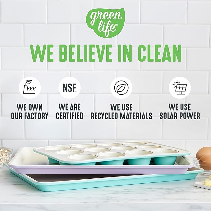 GreenLife Bakeware 18” x 13” Half Cookie Sheet Baking Pan, Non-Toxic PFAS-Free Healthy Ceramic Nonstick, Oven Safe to 450°F, Easy Release, Even Heating, Easy Clean, Black