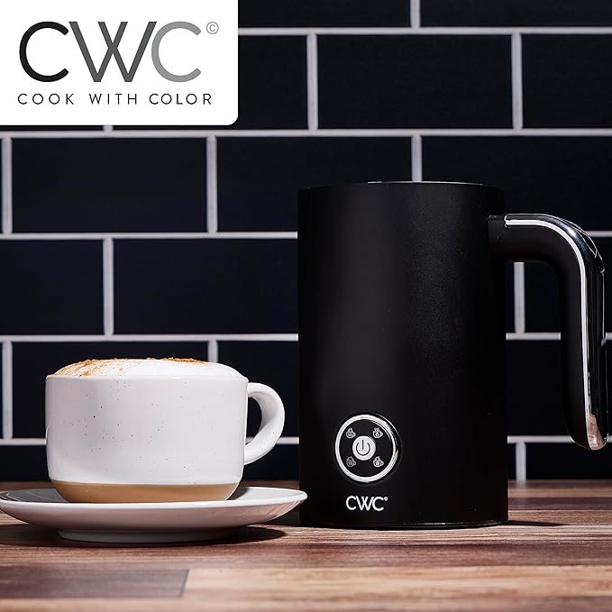 COOK WITH COLOR 4-in-1 Electric Milk Steamer and Frother - 2-Minute Heating and Frothing, Hot and Cold Foam Maker for Coffee, Latte, Cappuccino, Macchiato, Milk Warmer, Auto Shut Off, Black