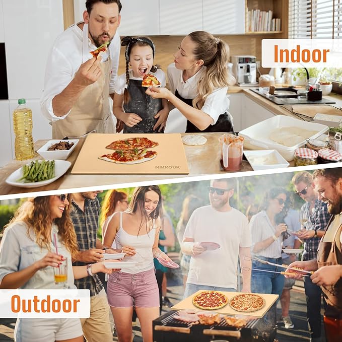 22 Inch Extra Large Rectangular Pizza Stone for Oven & Grill, Cordierite Baking Stone for Pizza Bread, Thermal Shock Resistant, Cooking Stone with Stainless Steel Cutter & 20 PCS Parchment Papers