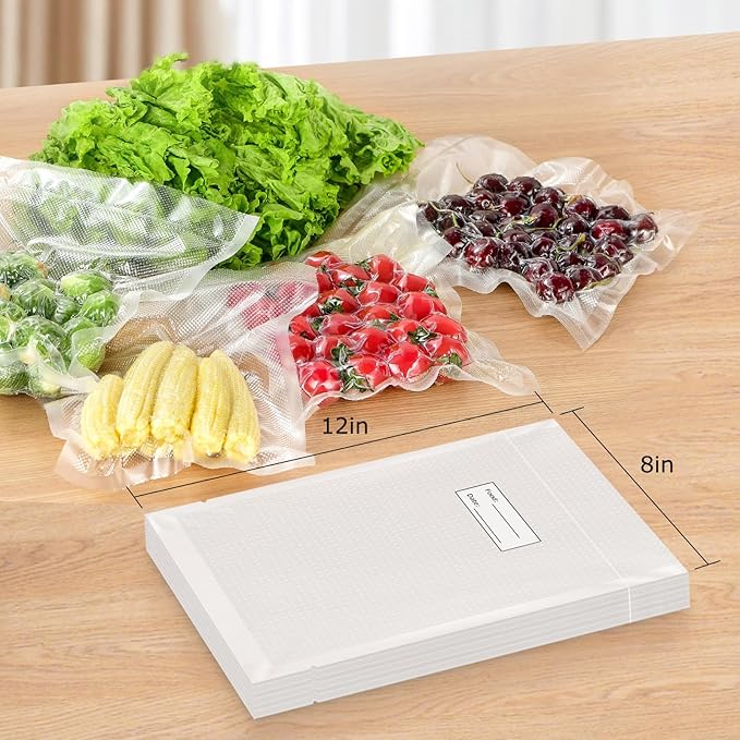 FRESKO 8"x12" Food Vacuum Sealer Bags, 120Pcs PreCut Bags for Food Vacuum Storage, Vacuum Seal Food Sealer Bags with BPA Free and Heavy Duty, Great for Sous Vide Bag Meal Prep